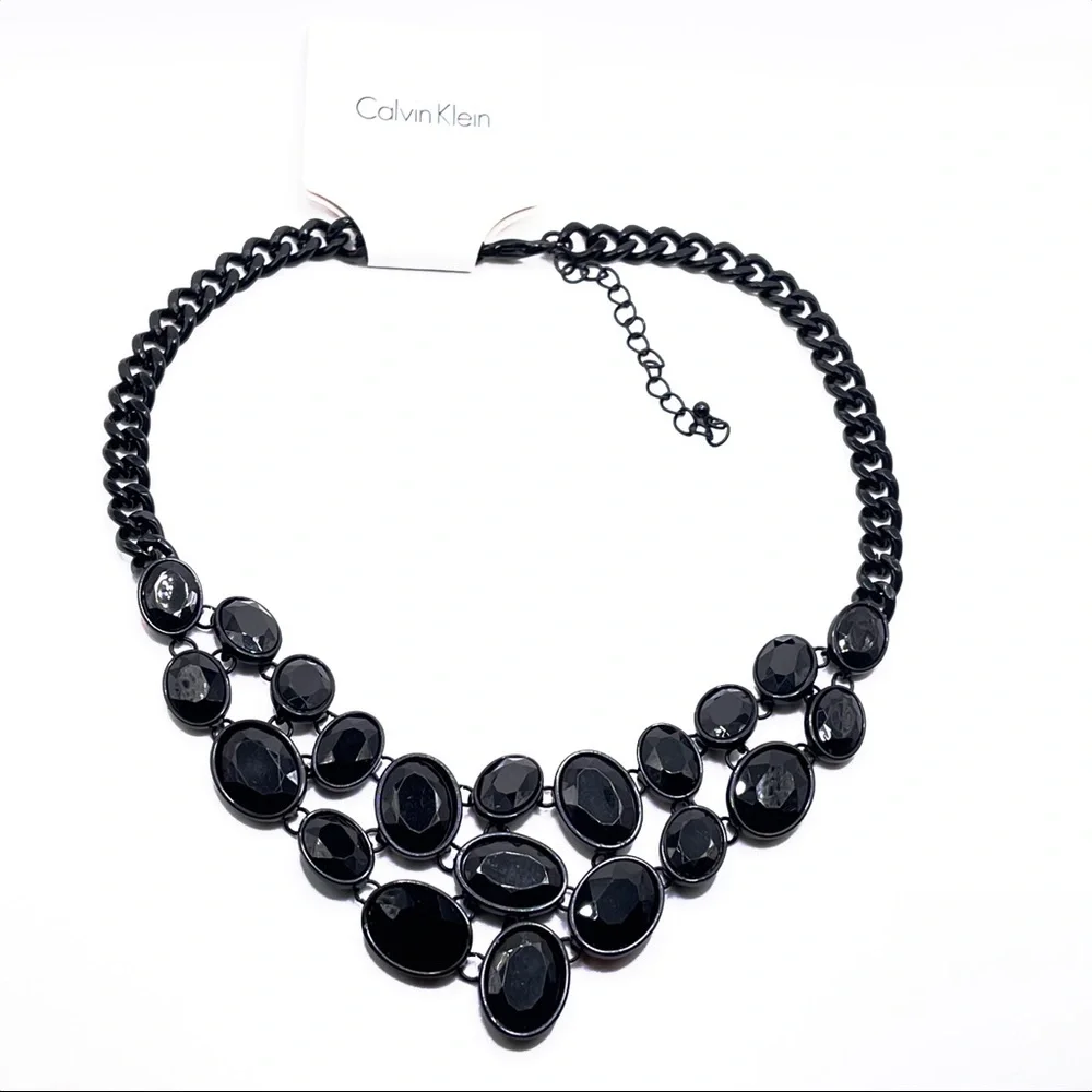 Black Simulated Gemstone Bib Necklace